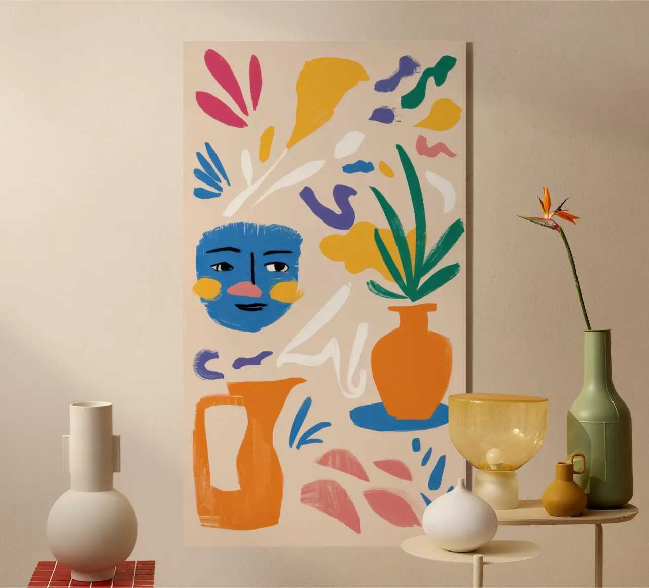 Gefragmenteerd gezicht en flora acryl van Mythy Brush