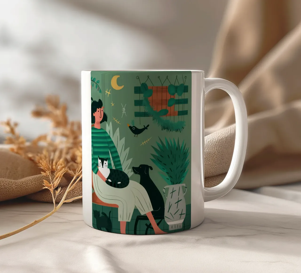 Compagni sotto la luna tazza in ceramica da Ink Pulse