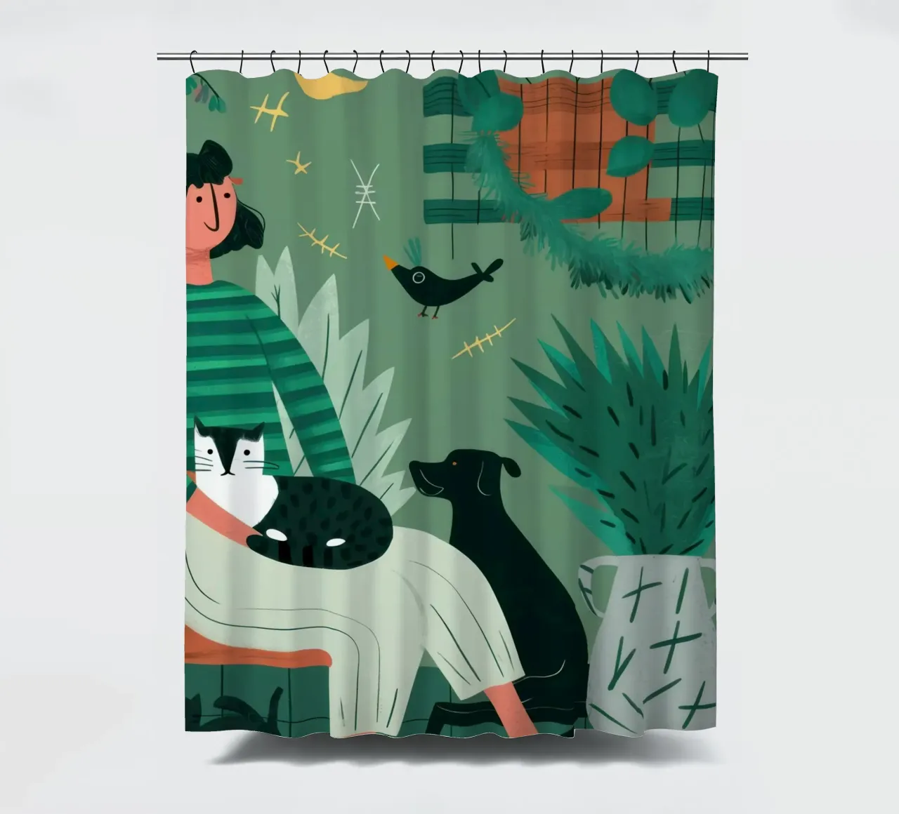 Companions Under the Moon shower curtain by Ink Pulse