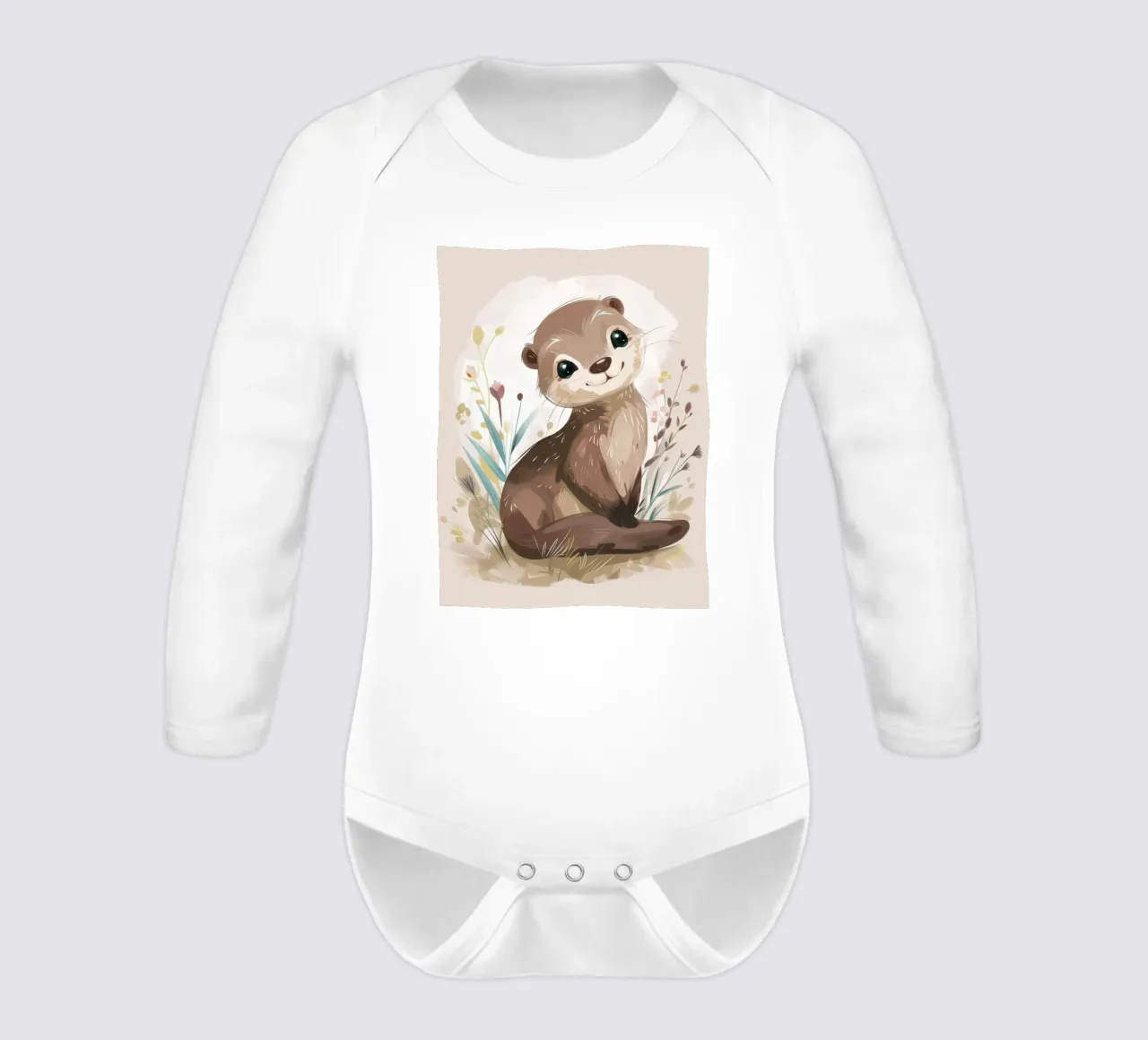 Affascinante lontra che si rilassa tra le piante con uno sfondo semplice body neonato maniche lunghe da DesignDoodle