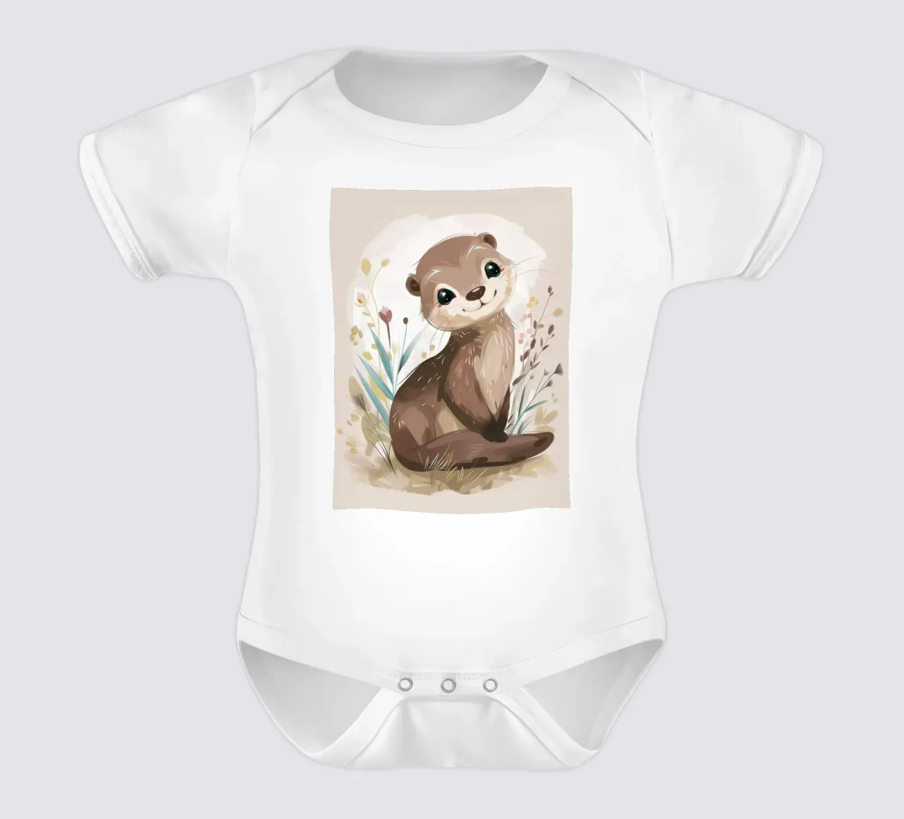 Charming otter relaxing among plants with simple background short-sleeve baby romper by DesignDoodle