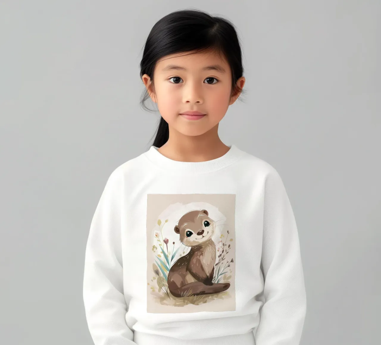 Charming otter relaxing among plants with simple background kids sweatshirt by DesignDoodle