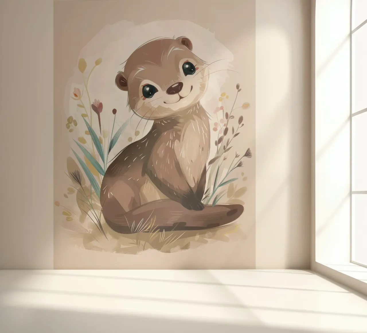 Charming otter relaxing among plants with simple background photo wallpaper by DesignDoodle