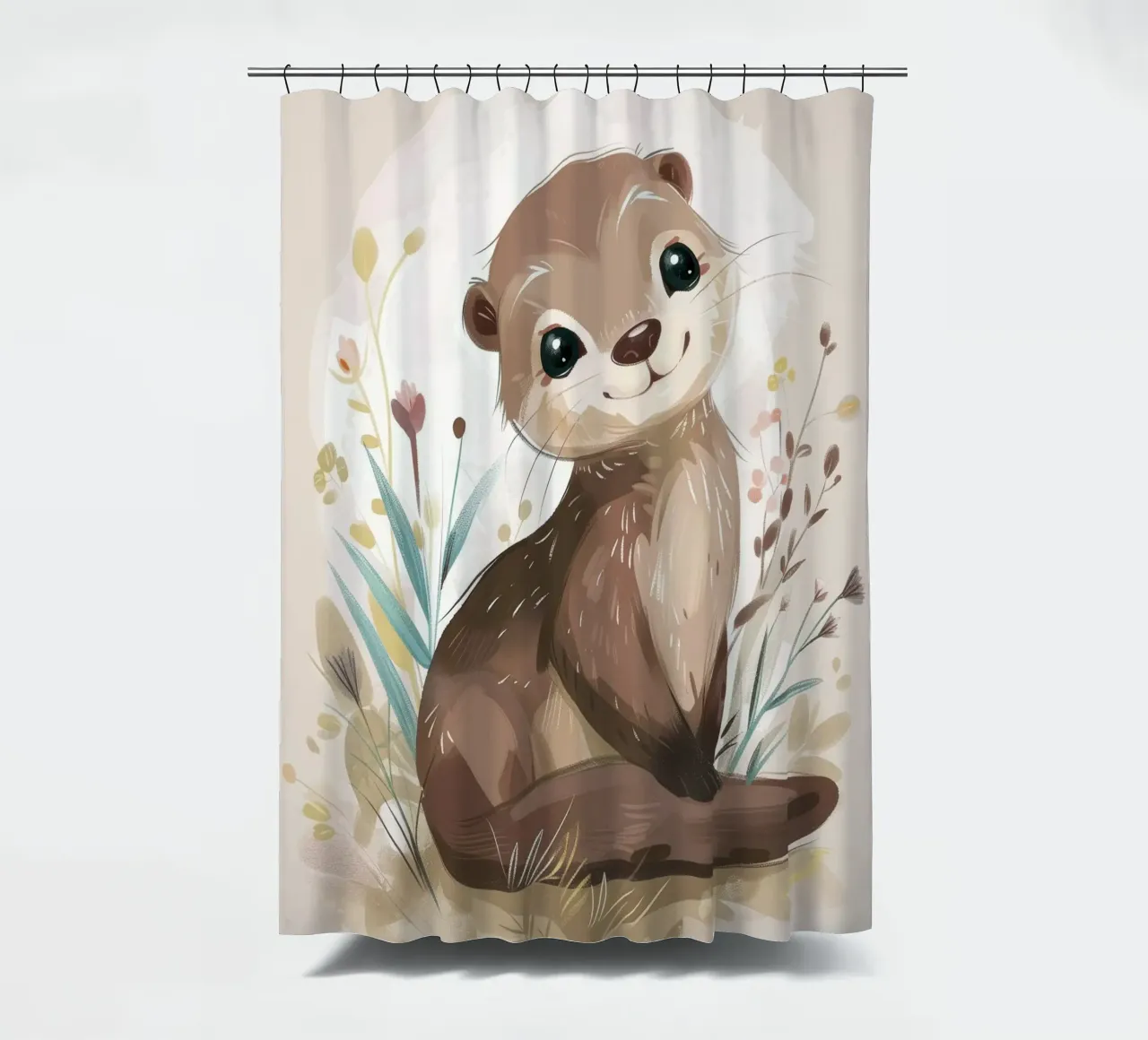 Charming otter relaxing among plants with simple background shower curtain by DesignDoodle