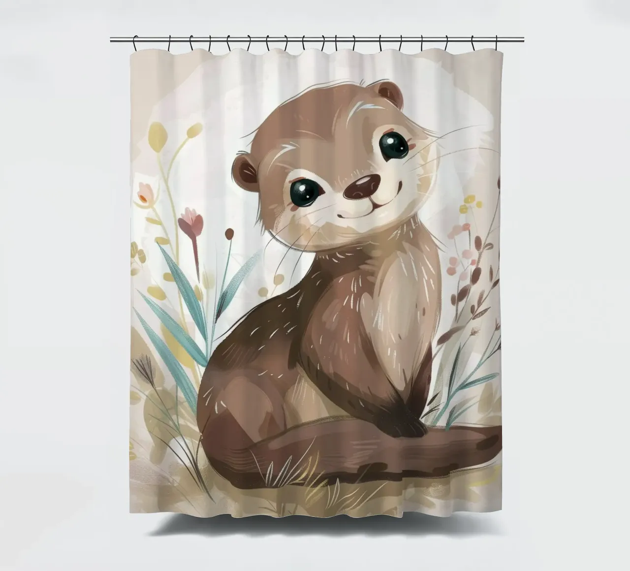 Charming otter relaxing among plants with simple background shower curtain by DesignDoodle