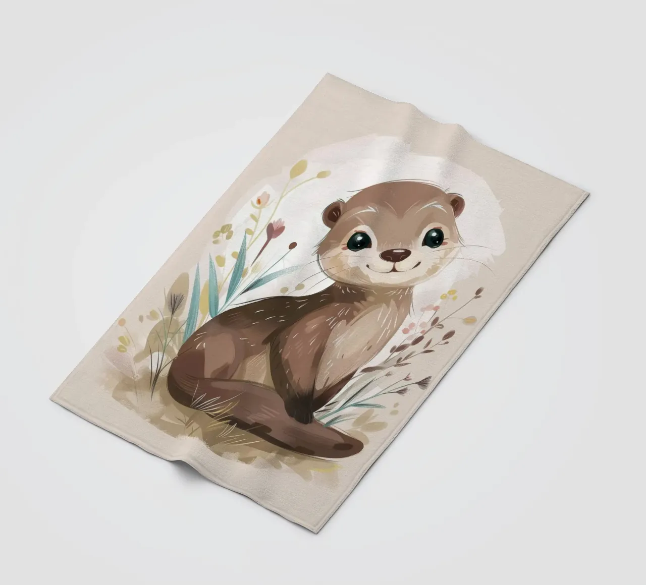 Charming otter relaxing among plants with simple background fleece blanket by DesignDoodle