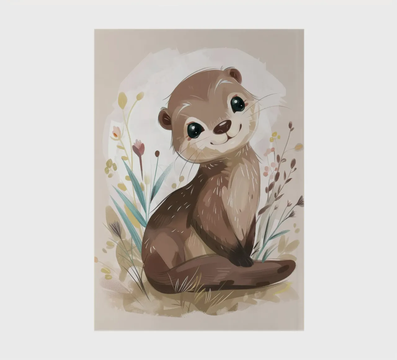 Charming otter relaxing among plants with simple background notebook by DesignDoodle