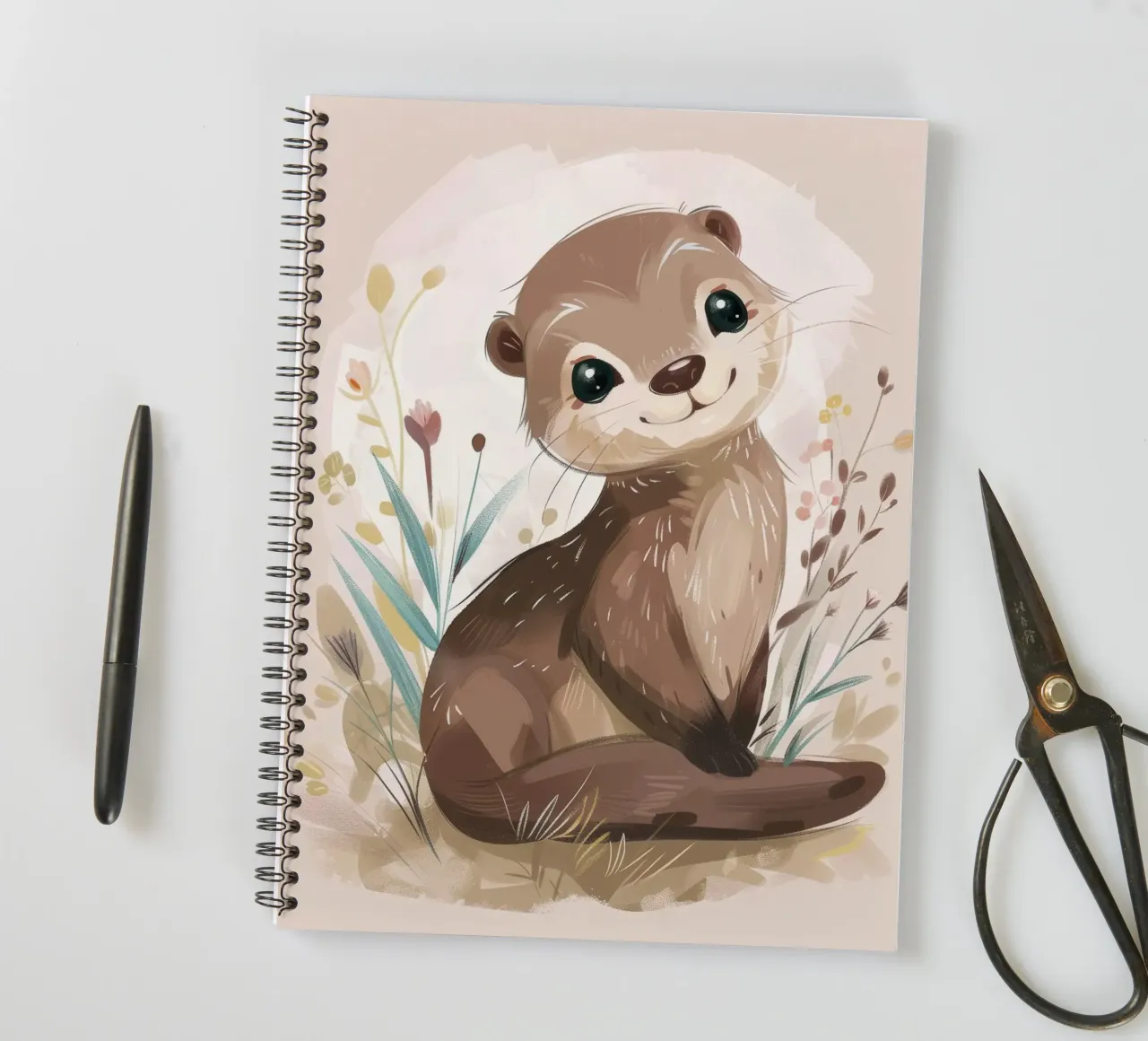 Charming otter relaxing among plants with simple background spiral notebook by DesignDoodle