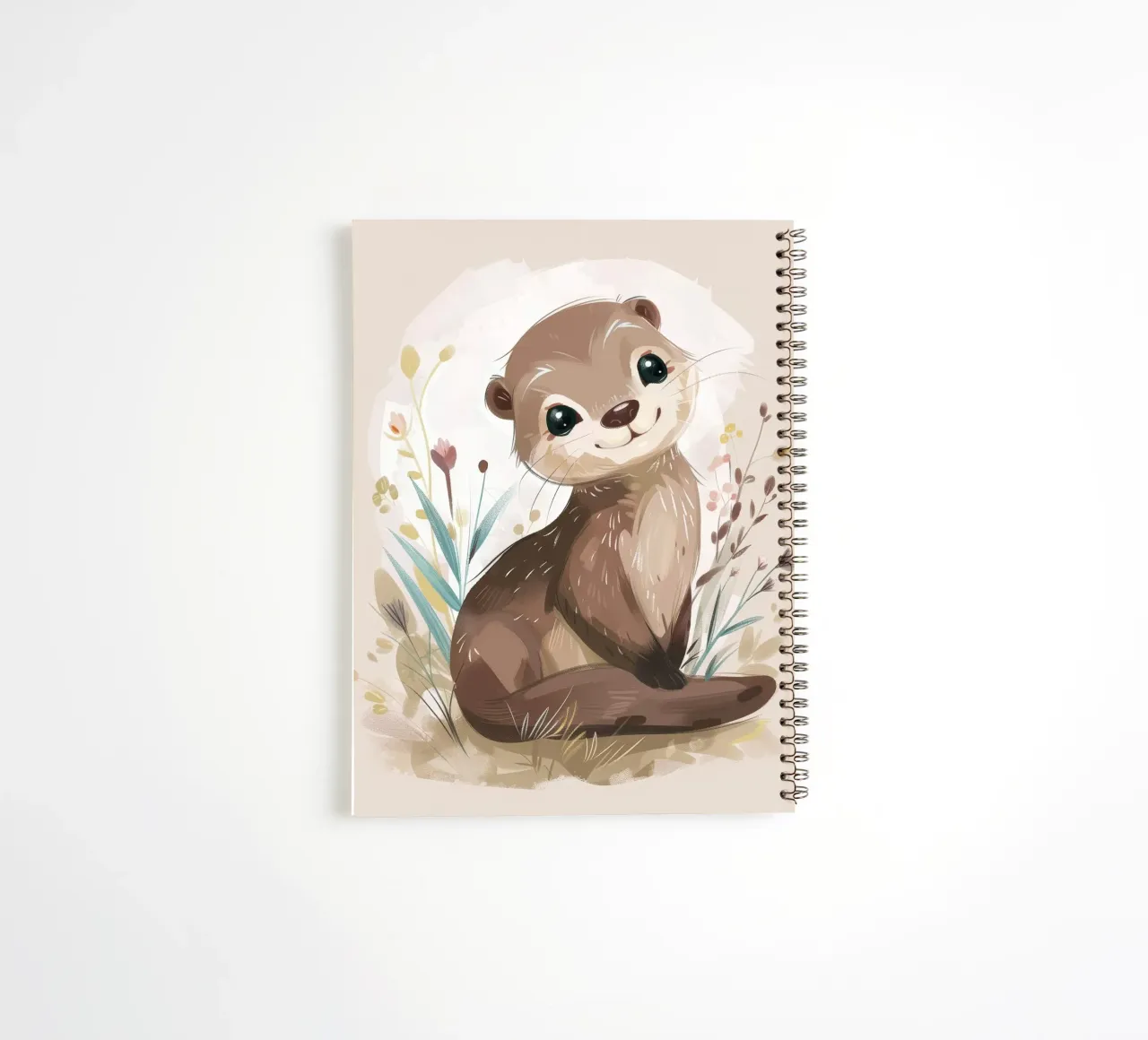 Charming otter relaxing among plants with simple background spiral notebook by DesignDoodle