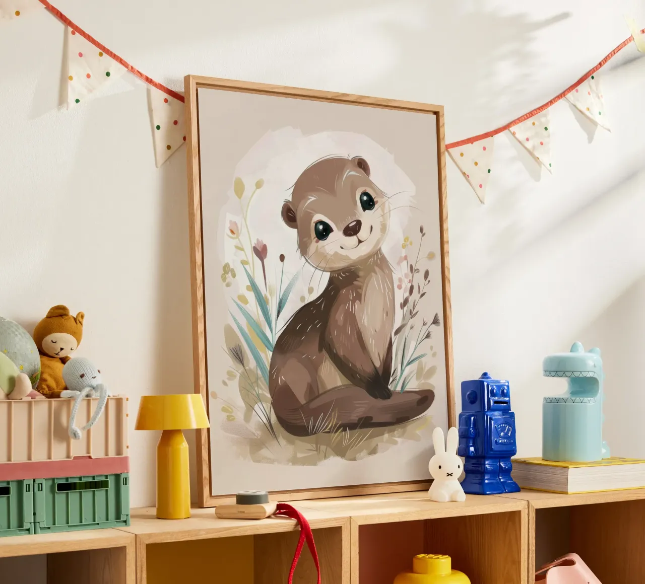 Charming otter relaxing among plants with simple background acrylic glass by DesignDoodle