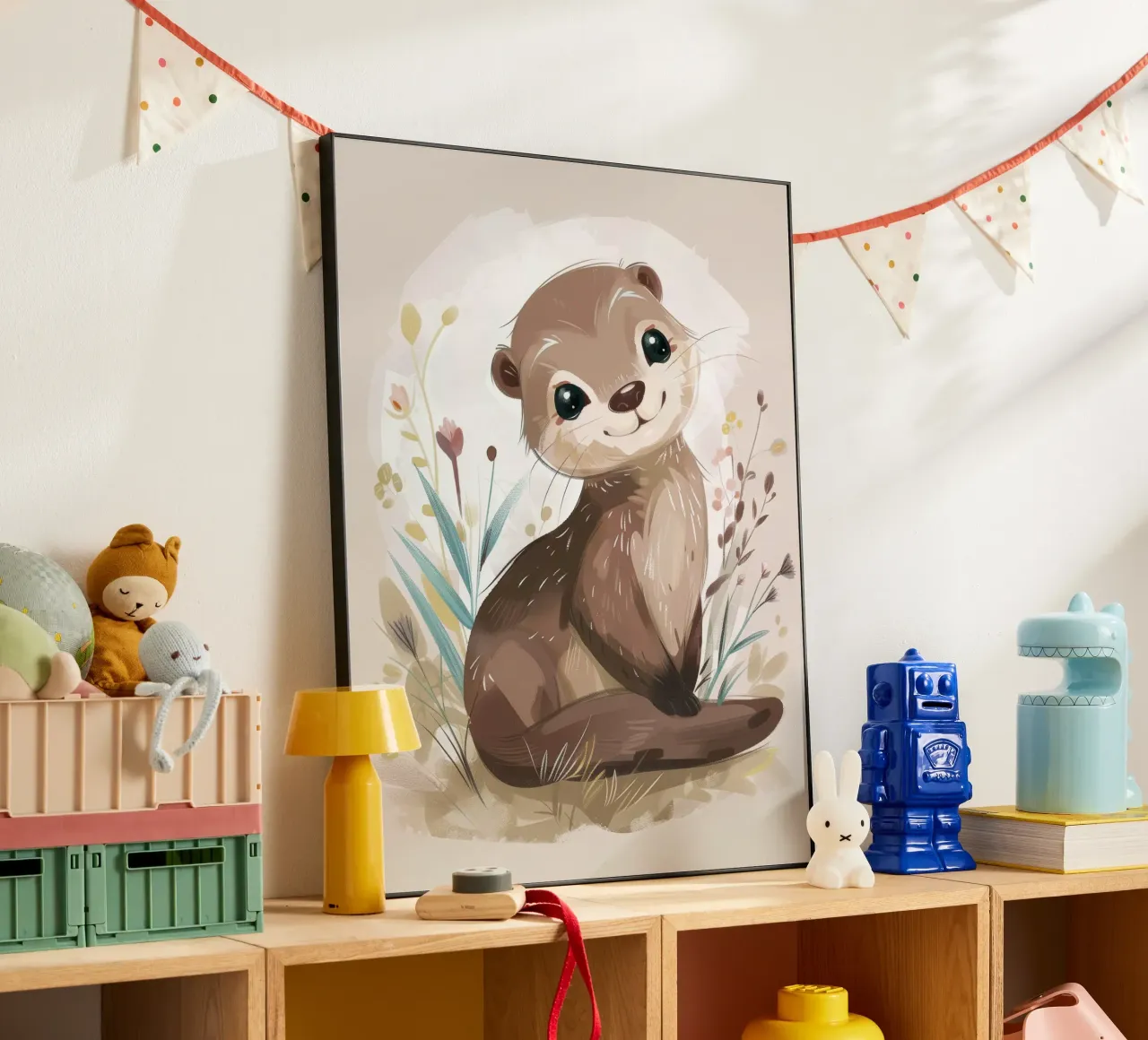 Charming otter relaxing among plants with simple background alu-dibond by DesignDoodle