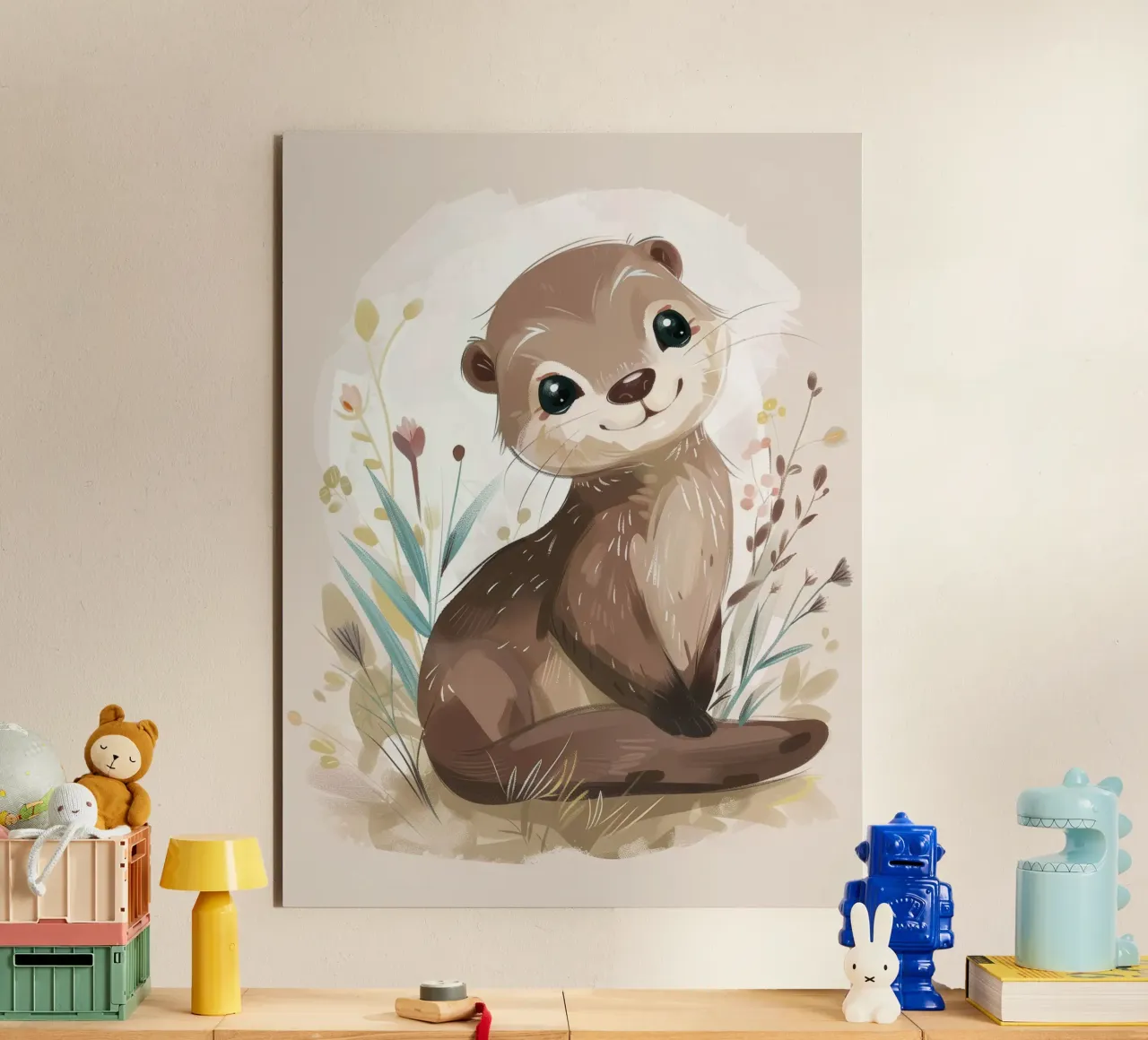 Charming otter relaxing among plants with simple background alu-dibond by DesignDoodle
