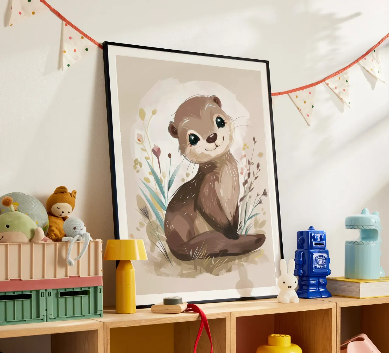 Charming otter relaxing among plants with simple background hahnemühle by DesignDoodle