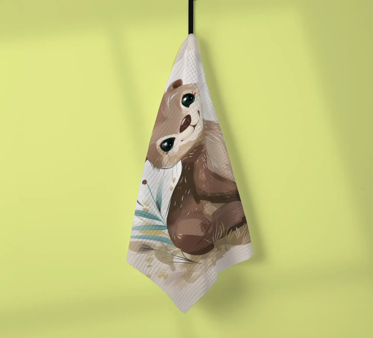 Charming otter relaxing among plants with simple background tea towel by DesignDoodle