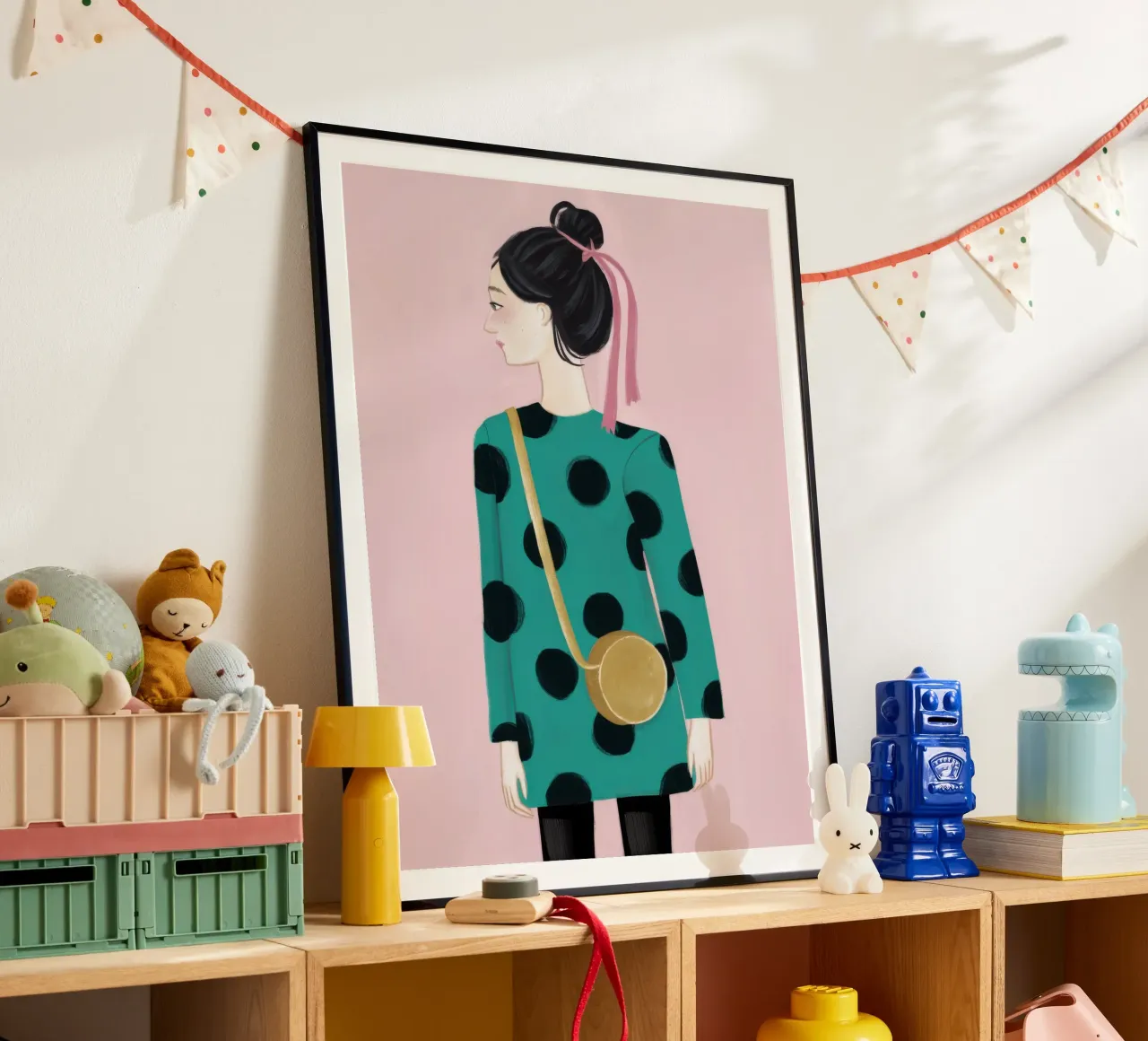 Smaragdfarbener Polka Dot Poise Poster mit Aluminium Rahmen von Giant Foxs