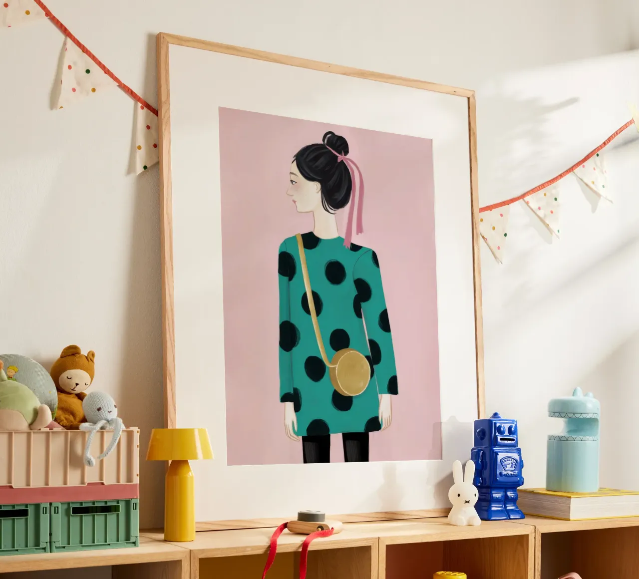 Smaragdfarbener Polka Dot Poise Poster mit Aluminium Rahmen von Giant Foxs