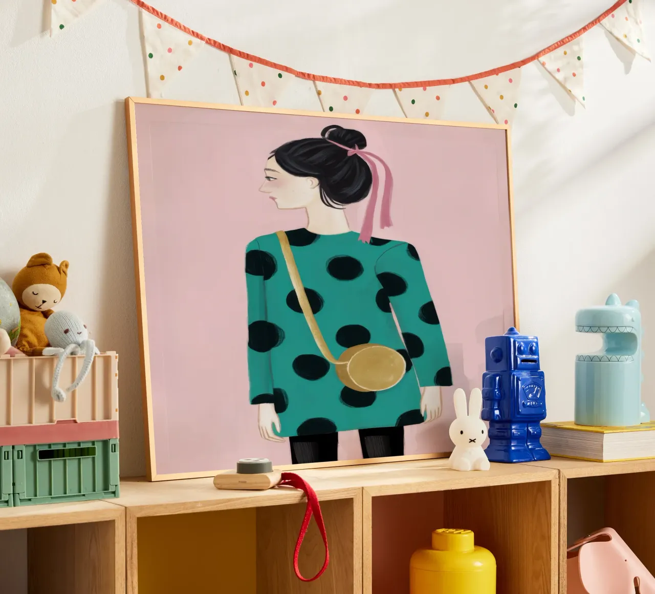 Smaragdfarbener Polka Dot Poise Poster mit Aluminium Rahmen von Giant Foxs