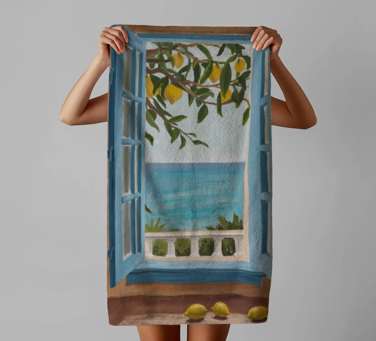 Window to the Sea towel by Mythy Brush