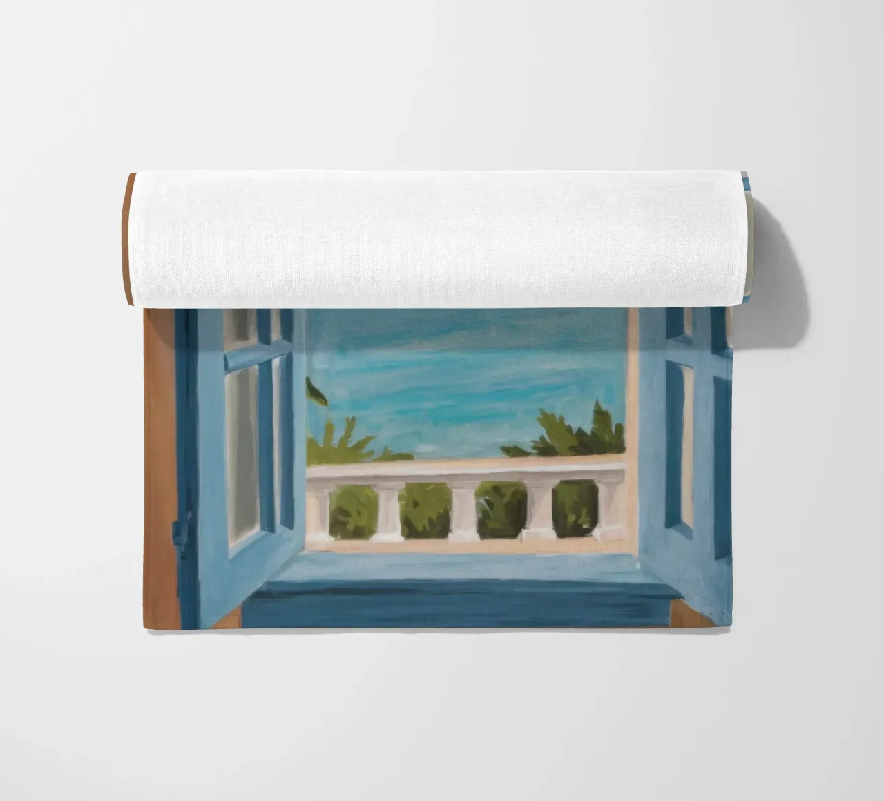 Window to the Sea beach towel by Mythy Brush