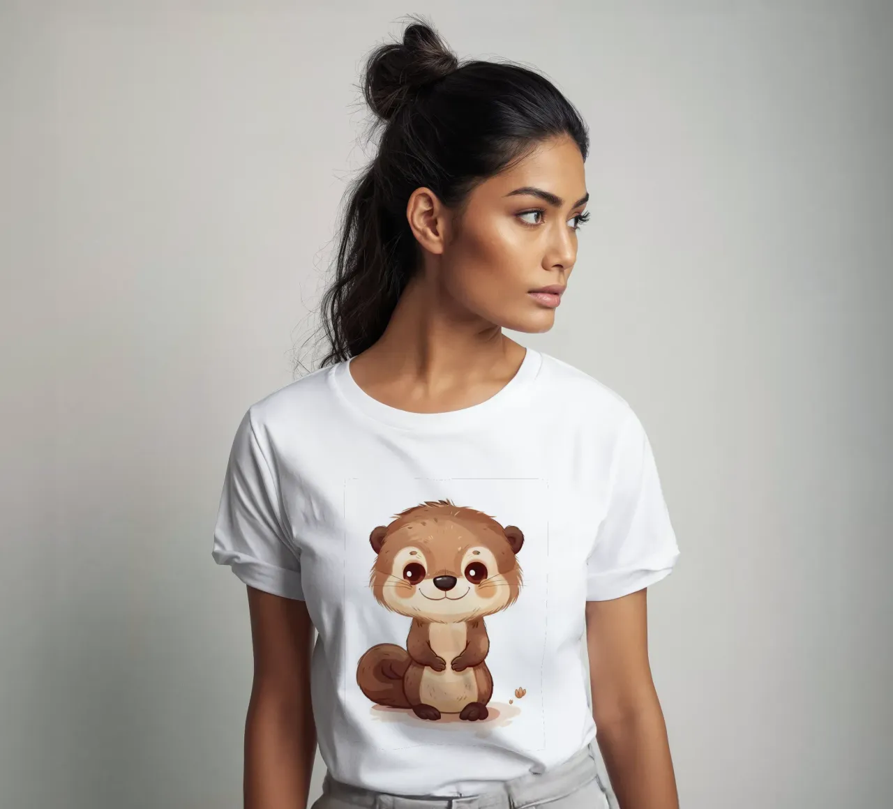 Simpatico personaggio di lontra dei cartoni animati in piedi con un sorriso amichevole t-shirt da DesignDoodle