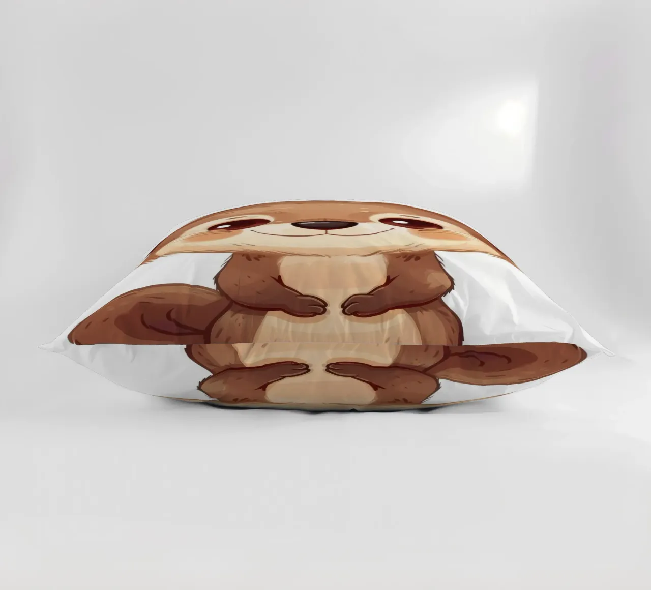 Simpatico personaggio di lontra dei cartoni animati in piedi con un sorriso amichevole cuscino da DesignDoodle