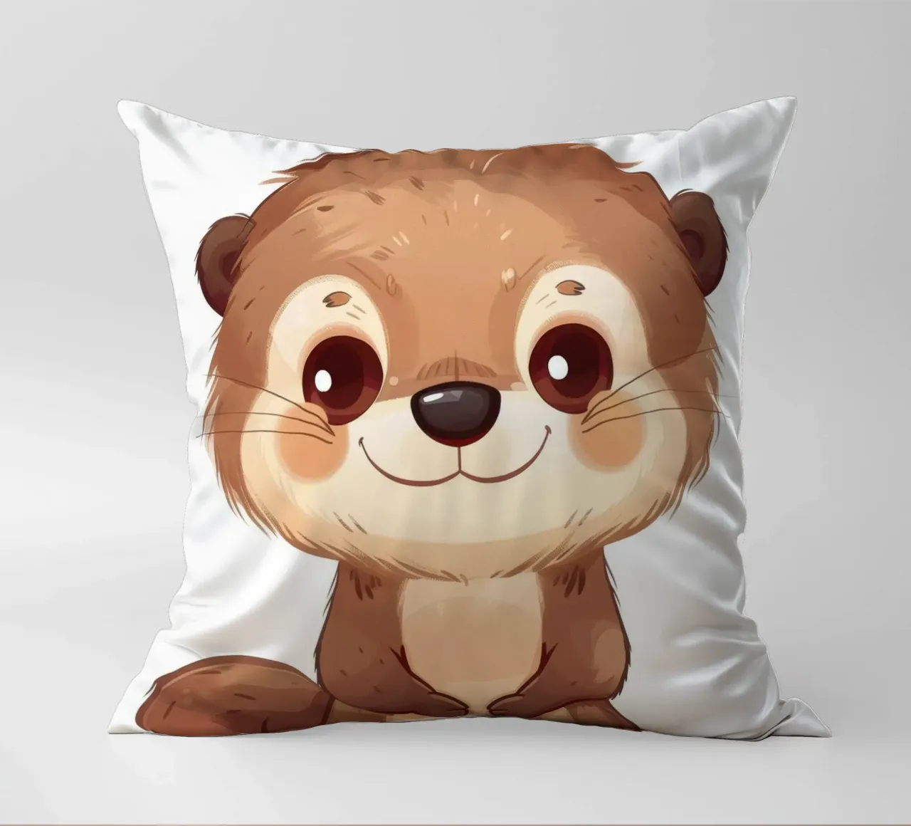 Simpatico personaggio di lontra dei cartoni animati in piedi con un sorriso amichevole cuscino da DesignDoodle