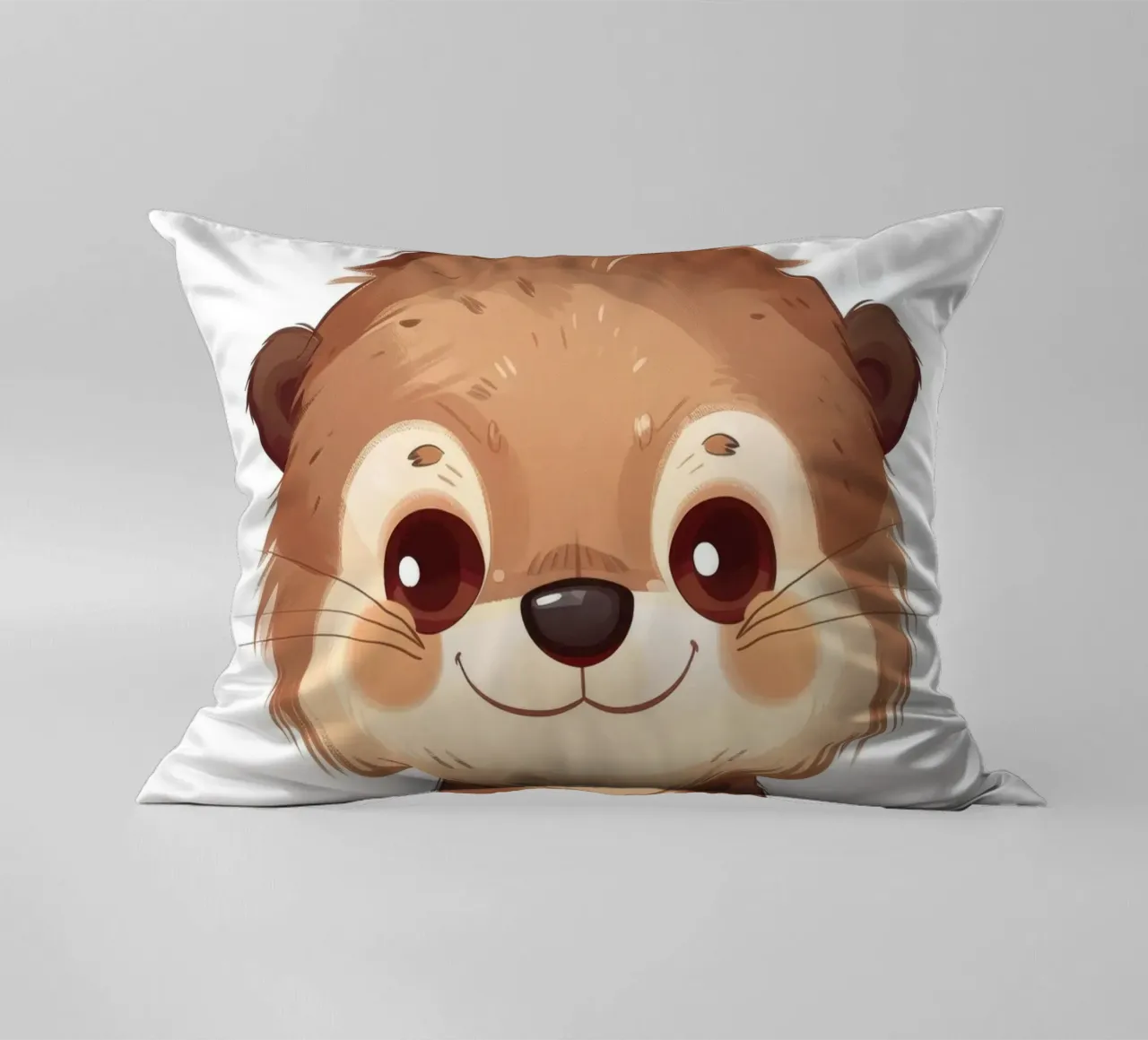 Simpatico personaggio di lontra dei cartoni animati in piedi con un sorriso amichevole cuscino da DesignDoodle