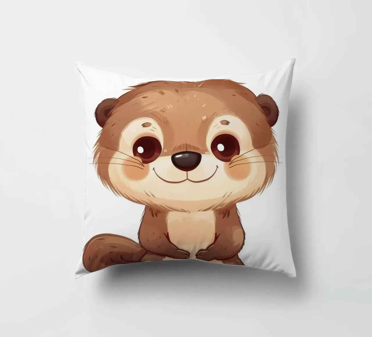 Simpatico personaggio di lontra dei cartoni animati in piedi con un sorriso amichevole cuscino da DesignDoodle
