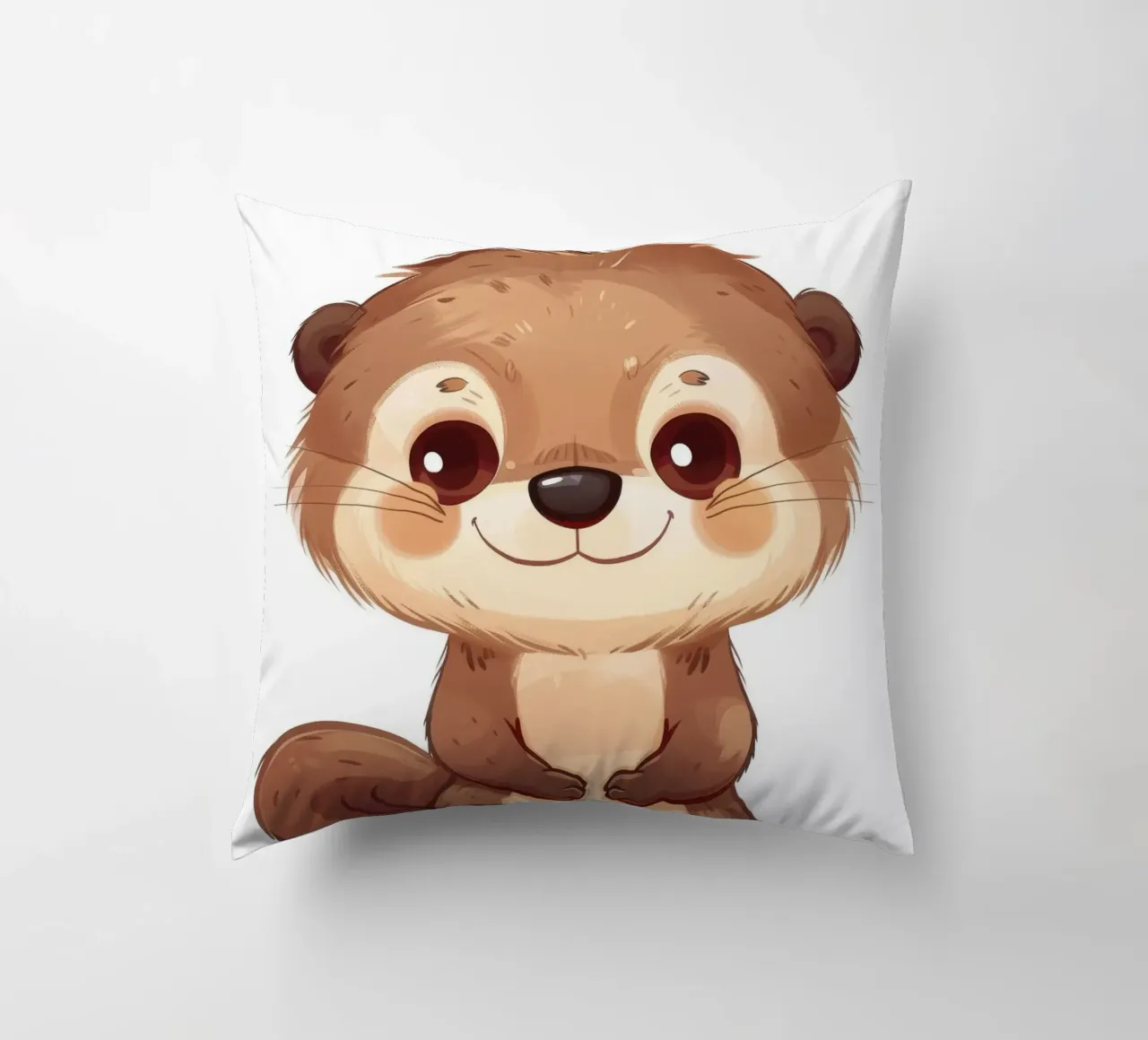 Simpatico personaggio di lontra dei cartoni animati in piedi con un sorriso amichevole cuscino da DesignDoodle