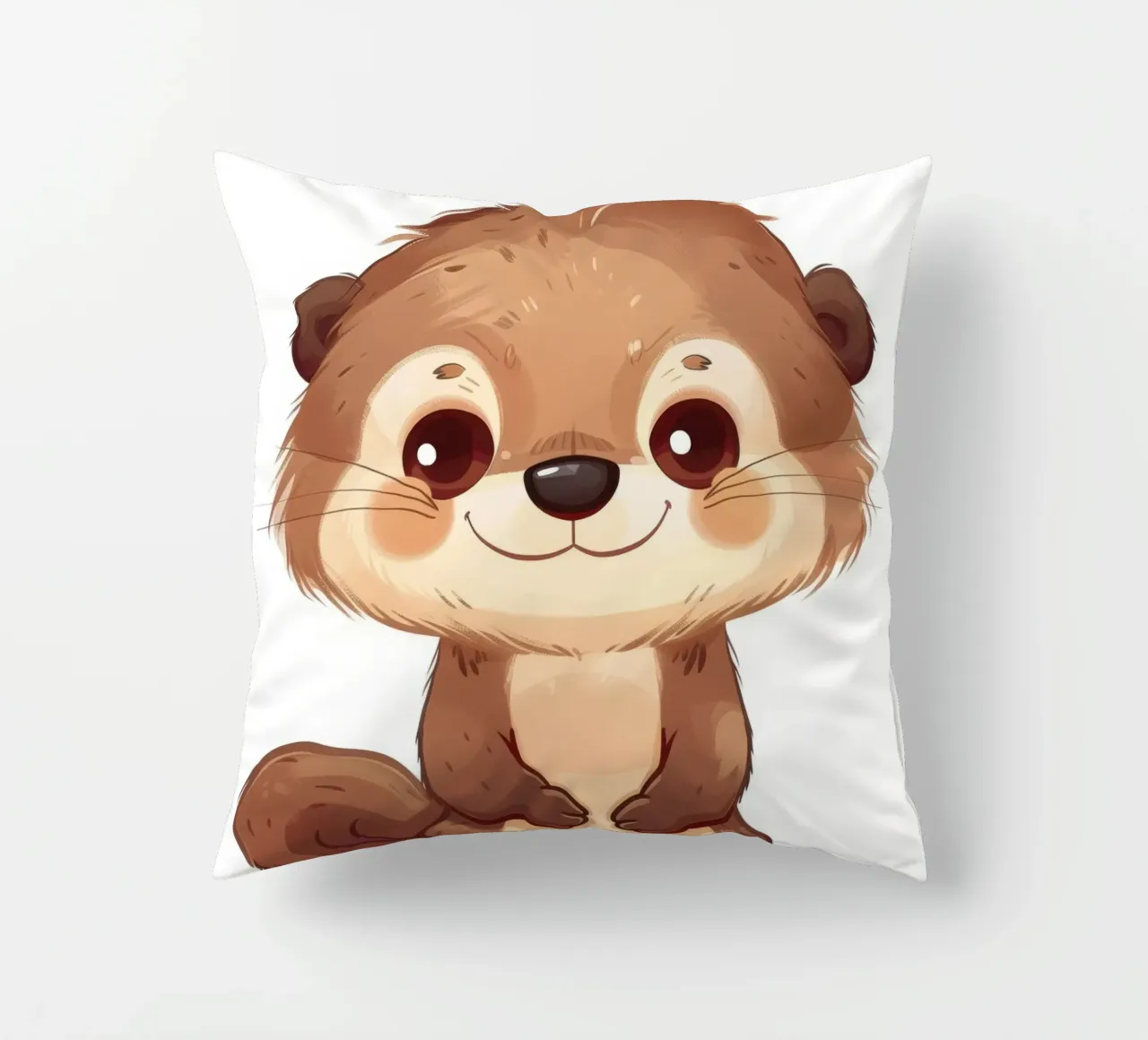 Simpatico personaggio di lontra dei cartoni animati in piedi con un sorriso amichevole cuscino da DesignDoodle