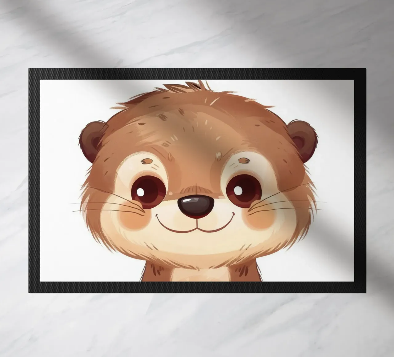 Simpatico personaggio di lontra dei cartoni animati in piedi con un sorriso amichevole zerbino da DesignDoodle
