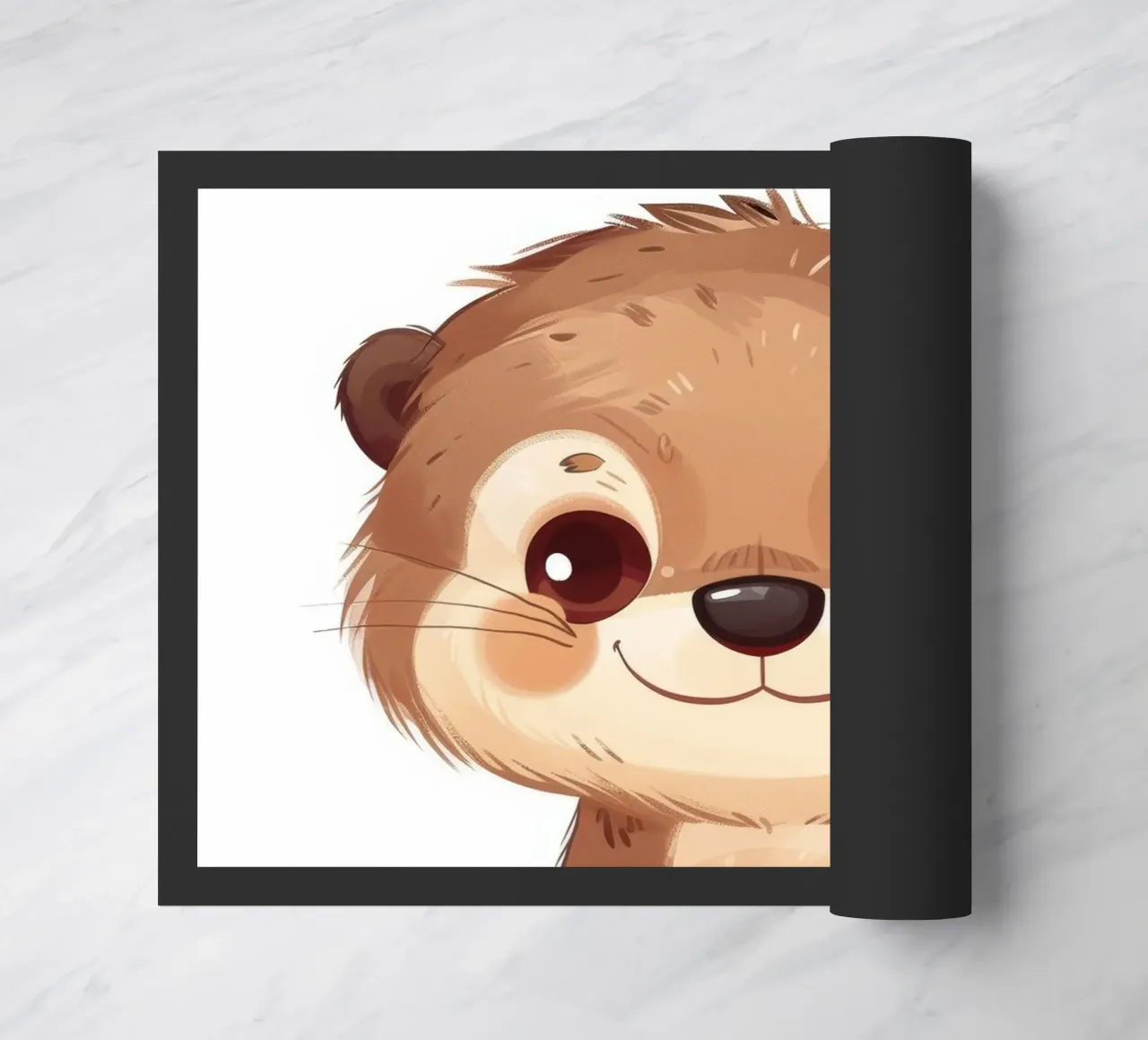 Simpatico personaggio di lontra dei cartoni animati in piedi con un sorriso amichevole zerbino da DesignDoodle