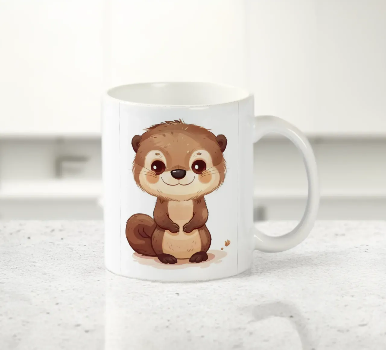 Simpatico personaggio di lontra dei cartoni animati in piedi con un sorriso amichevole tazza in ceramica da DesignDoodle