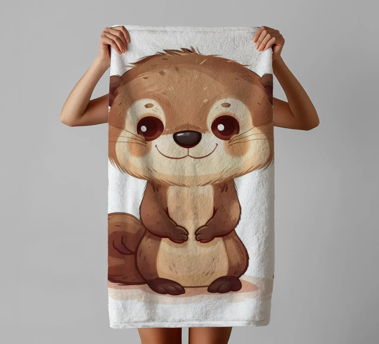 Cute cartoon otter character standing with a friendly smile towel by DesignDoodle