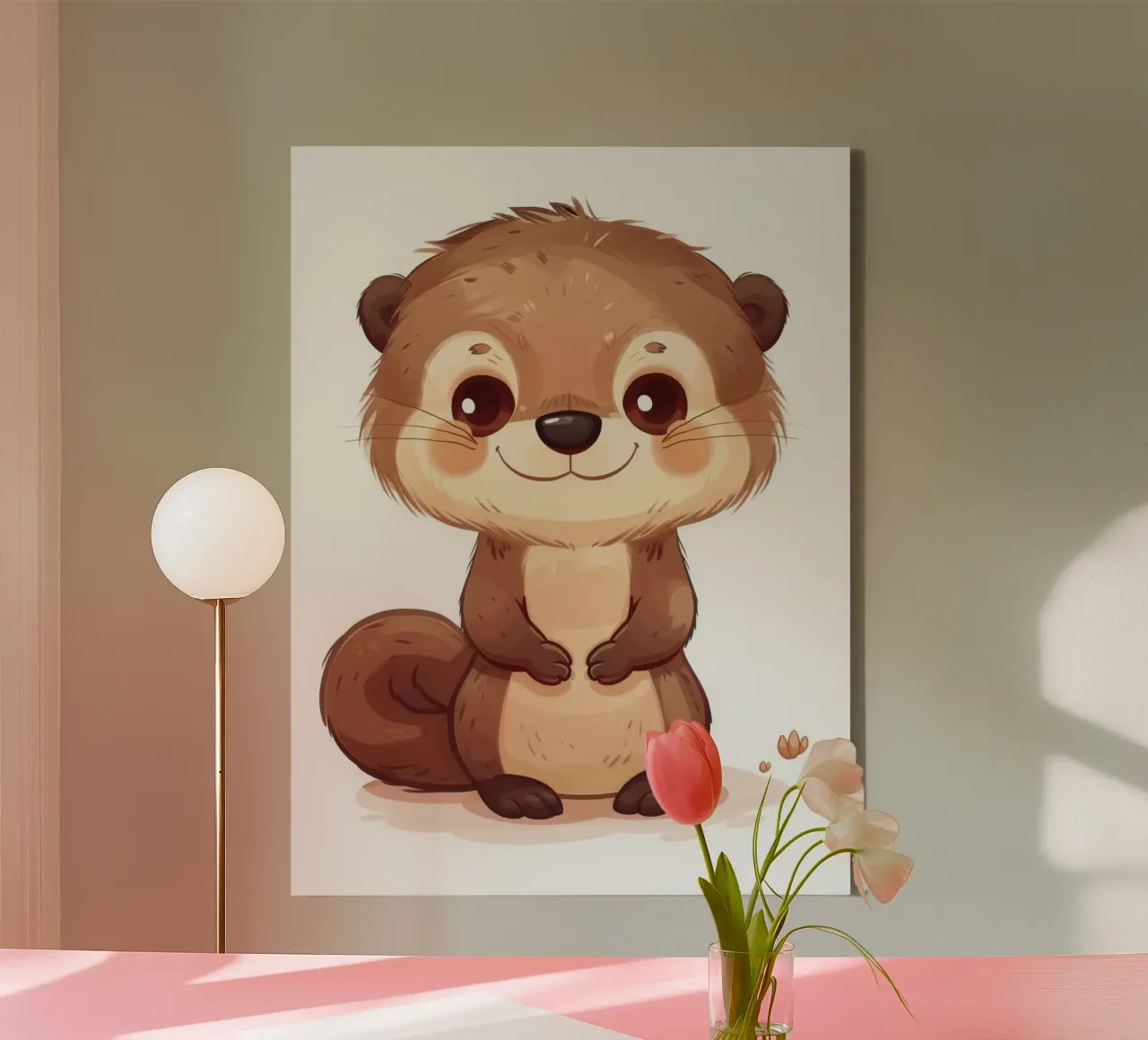 Cute cartoon otter character standing with a friendly smile canvas with Floater frame by DesignDoodle