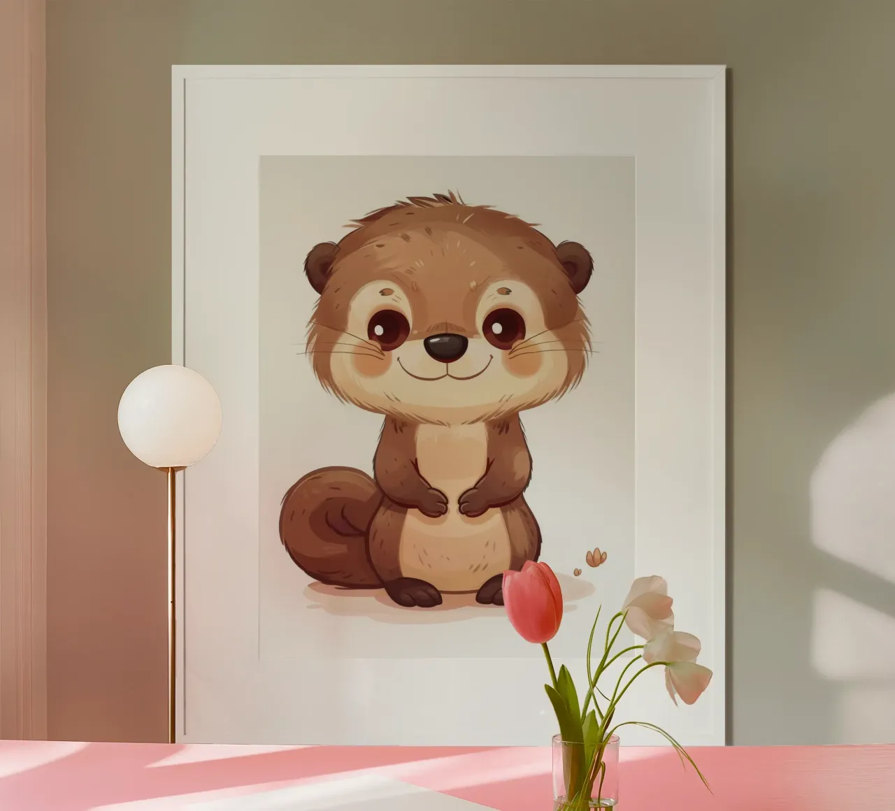 Simpatico personaggio di lontra dei cartoni animati in piedi con un sorriso amichevole poster con telaio in alluminio da DesignDoodle