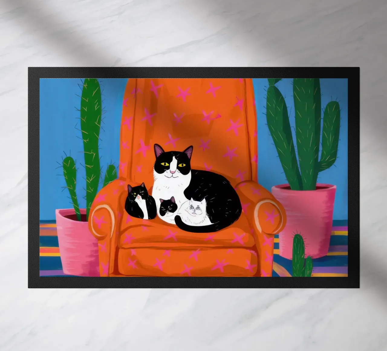 The Cactus Catnap doormat by Ink Pulse