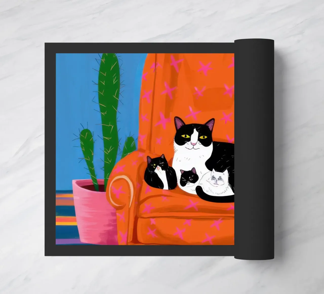 The Cactus Catnap doormat by Ink Pulse