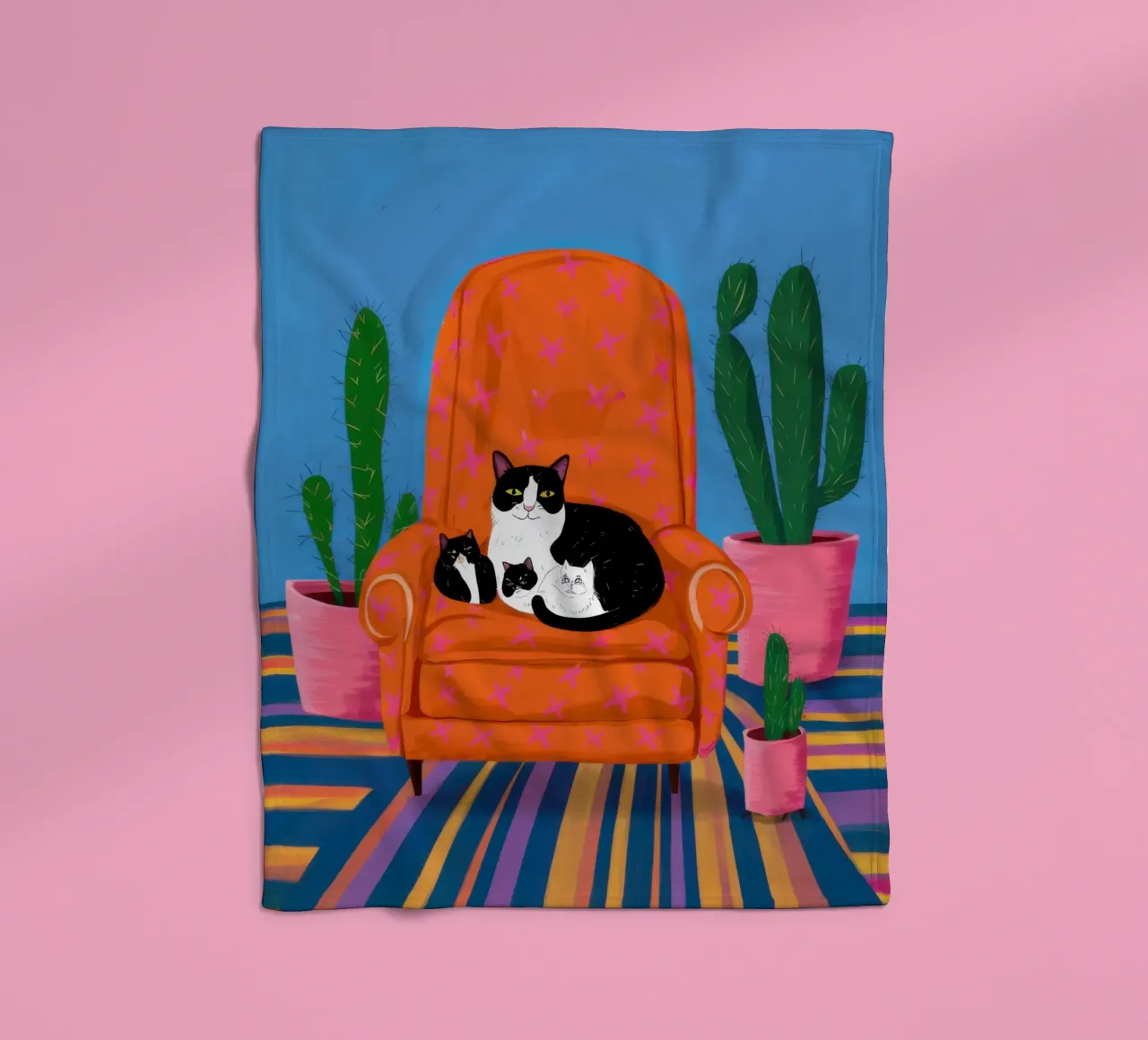 The Cactus Catnap fleece blanket by Ink Pulse