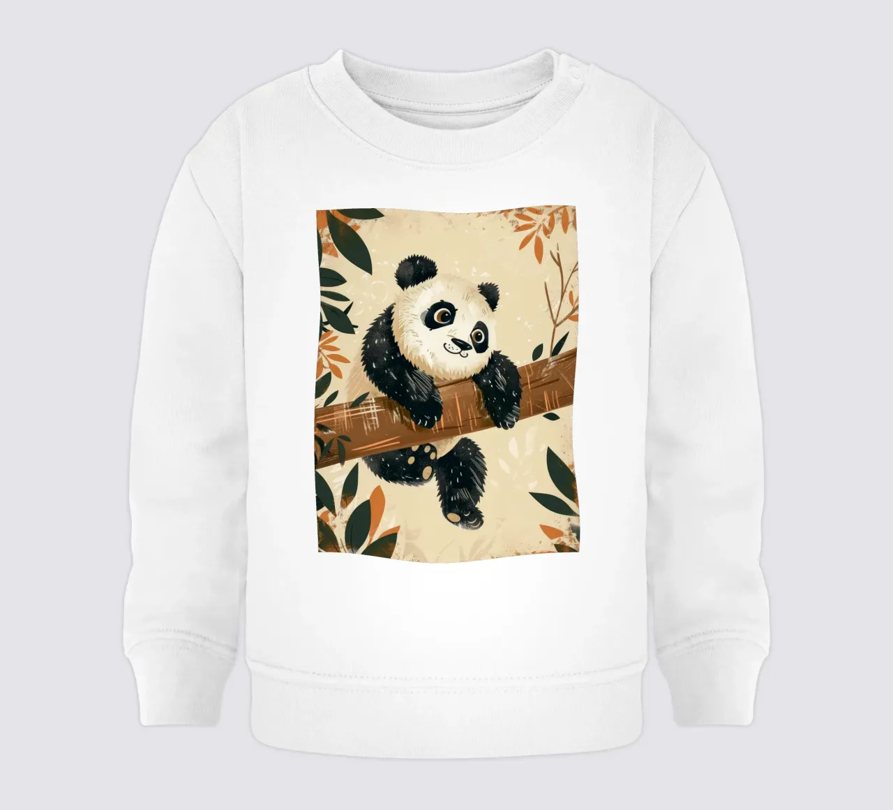 Un simpatico panda pende da un ramo circondato da foglie felpa neonato da DesignDoodle