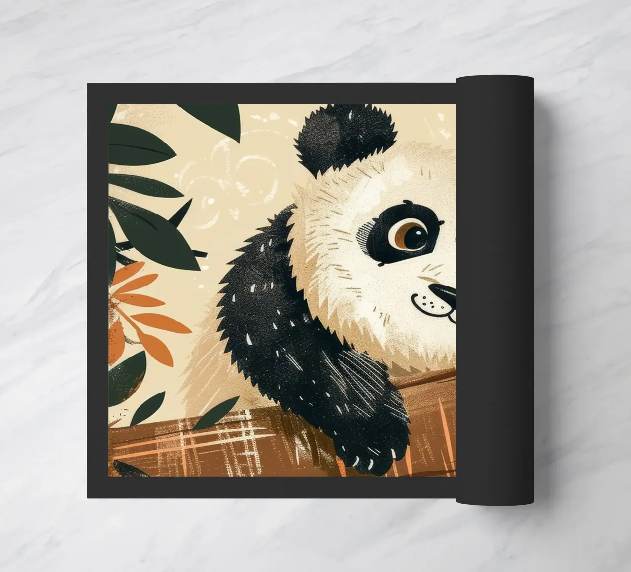 Un simpatico panda pende da un ramo circondato da foglie zerbino da DesignDoodle