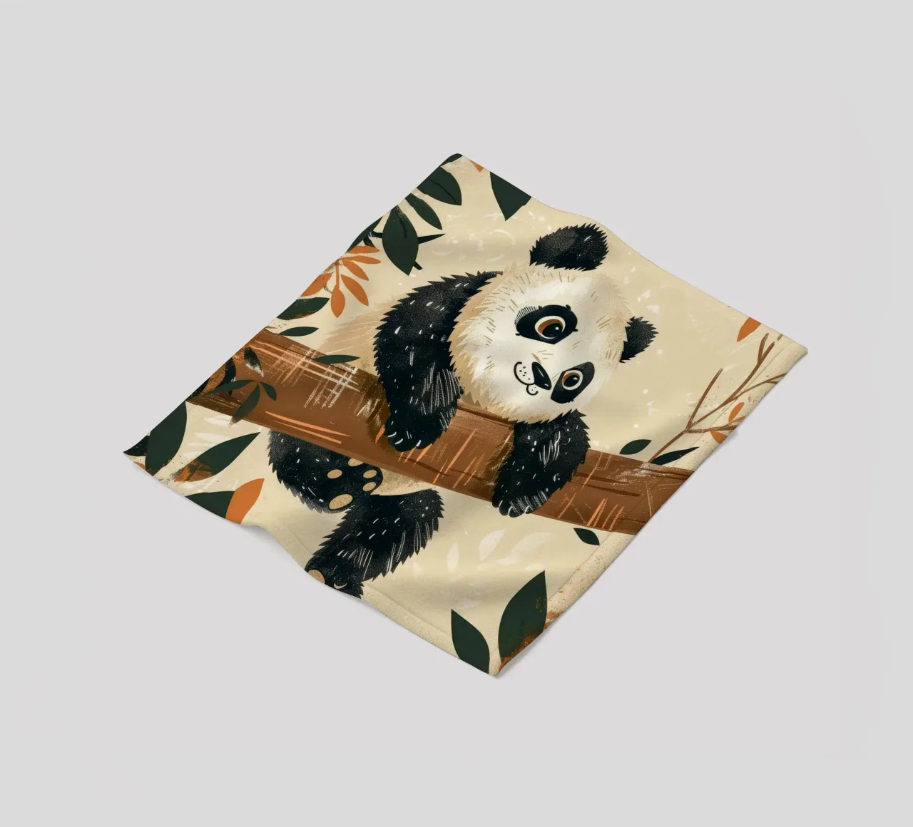 Un simpatico panda pende da un ramo circondato da foglie coperta in pile da DesignDoodle