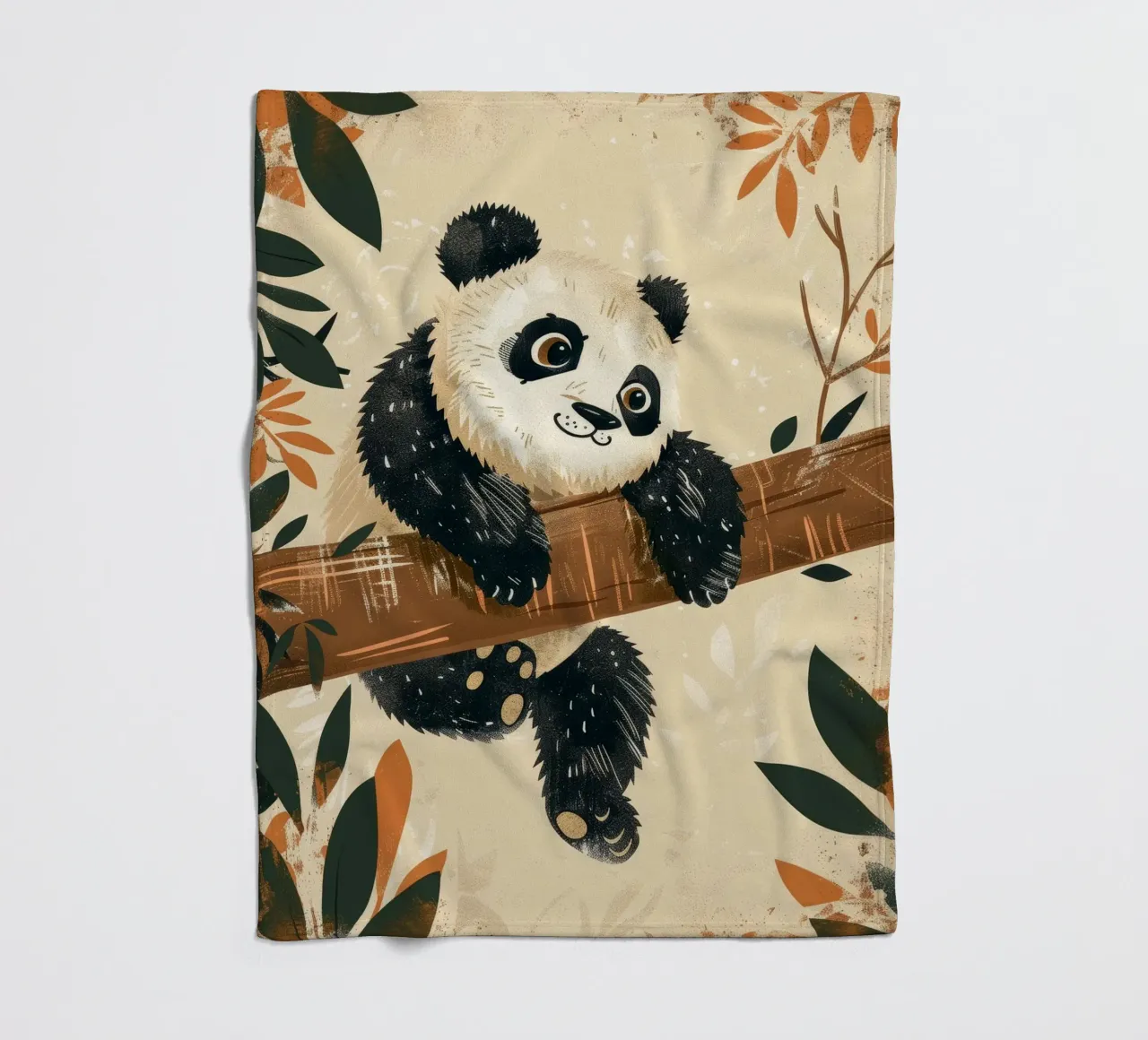 Un simpatico panda pende da un ramo circondato da foglie coperta in pile da DesignDoodle