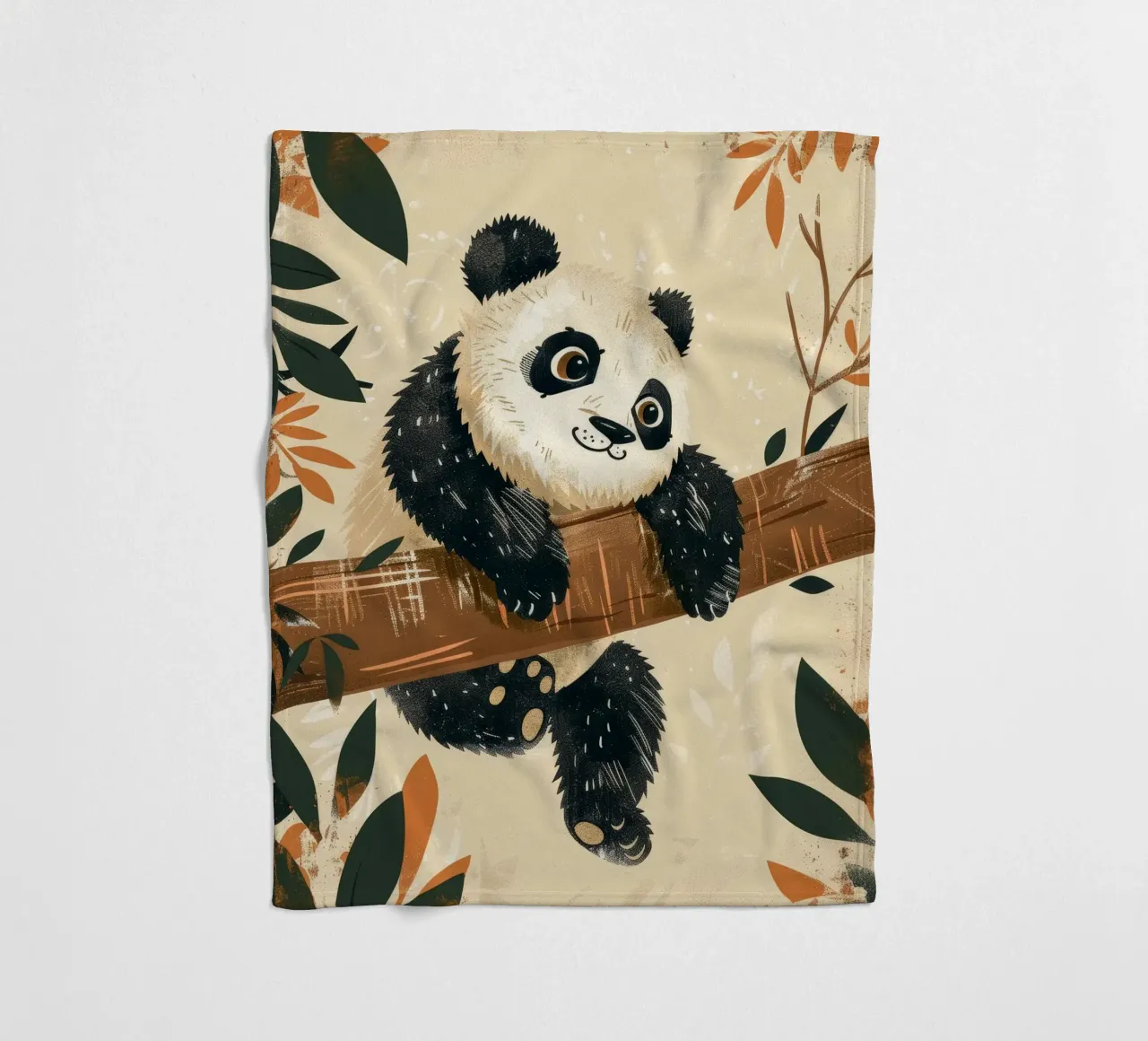 Un simpatico panda pende da un ramo circondato da foglie coperta in pile da DesignDoodle