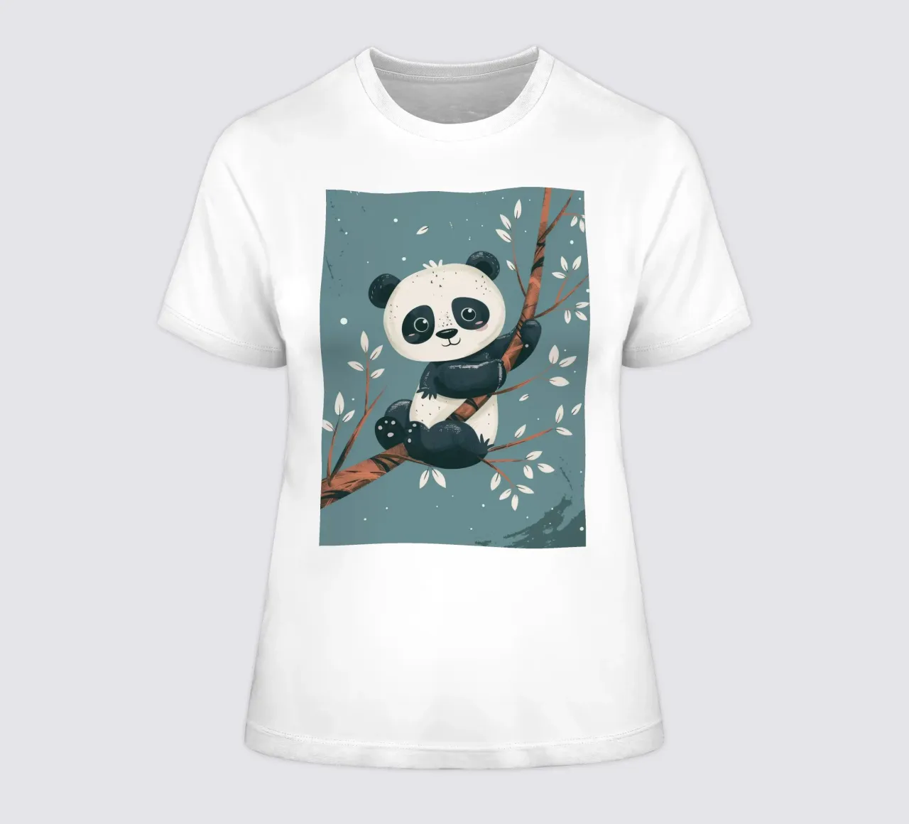 Cute panda sitting on a tree branch surrounded by leaves in women's fitted t-shirt by DesignDoodle