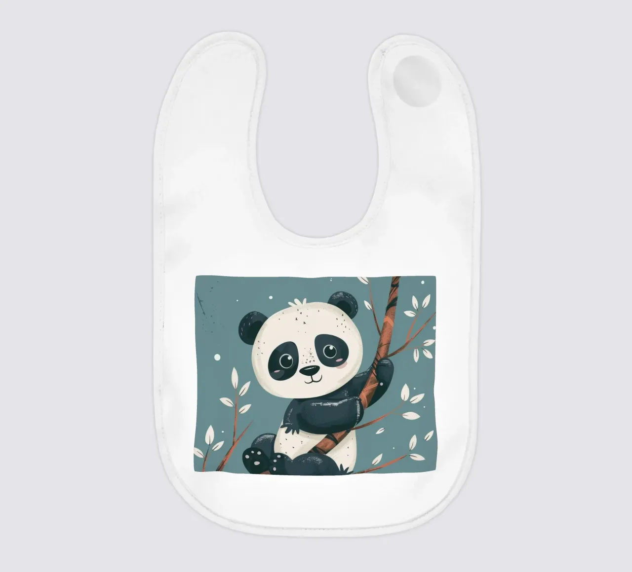 Carino il panda seduto su un ramo d'albero circondato da foglie in bavaglino da DesignDoodle