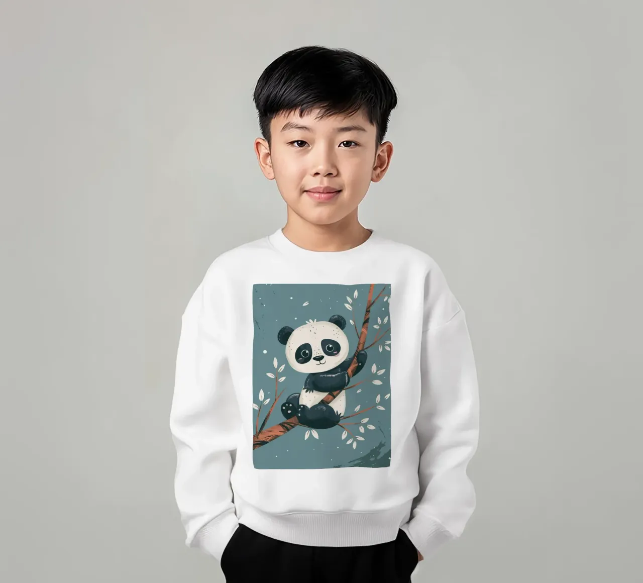 Carino il panda seduto su un ramo d'albero circondato da foglie in felpa bambino da DesignDoodle