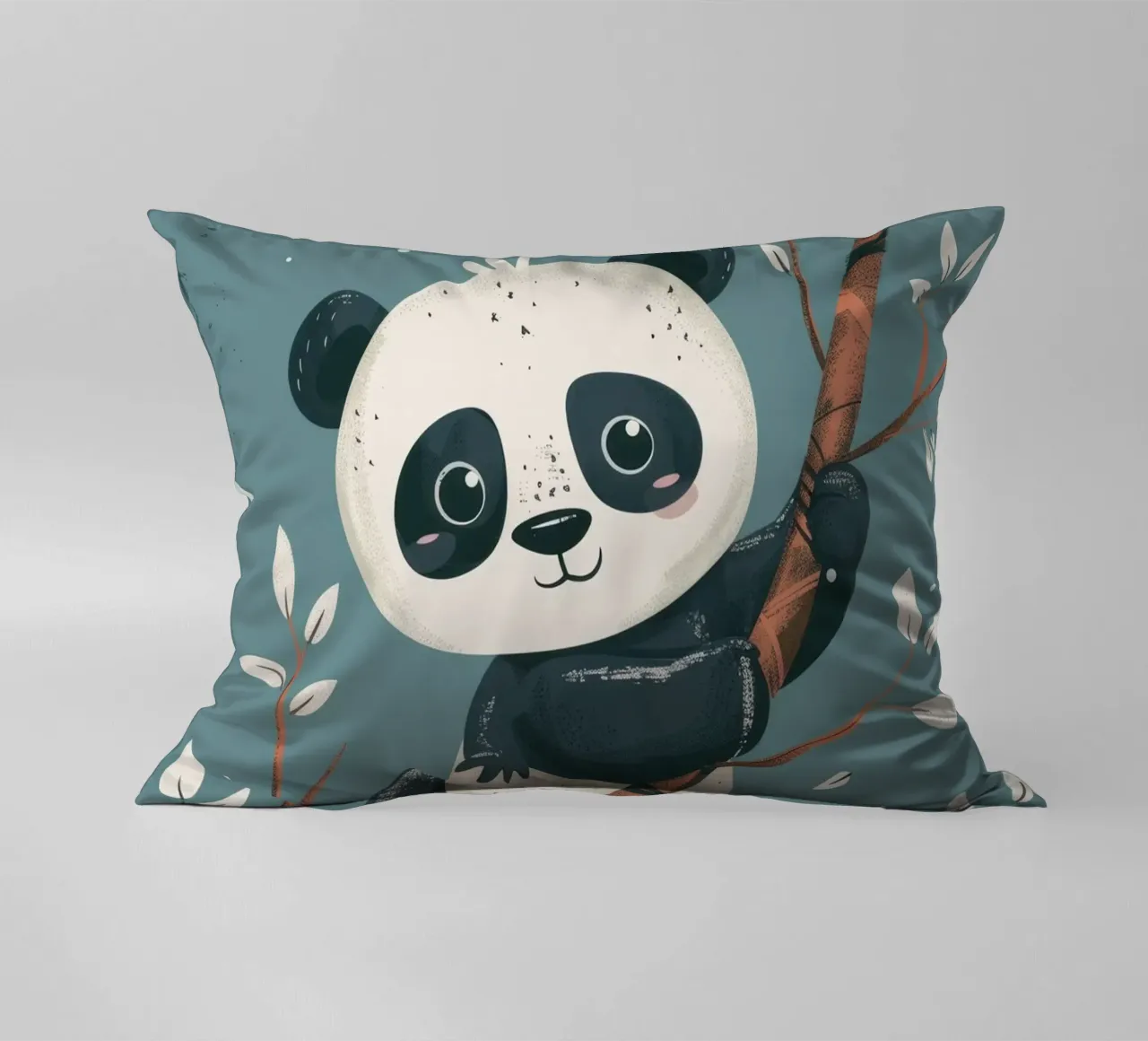 Cute panda sitting on a tree branch surrounded by leaves in decorative cushion by DesignDoodle