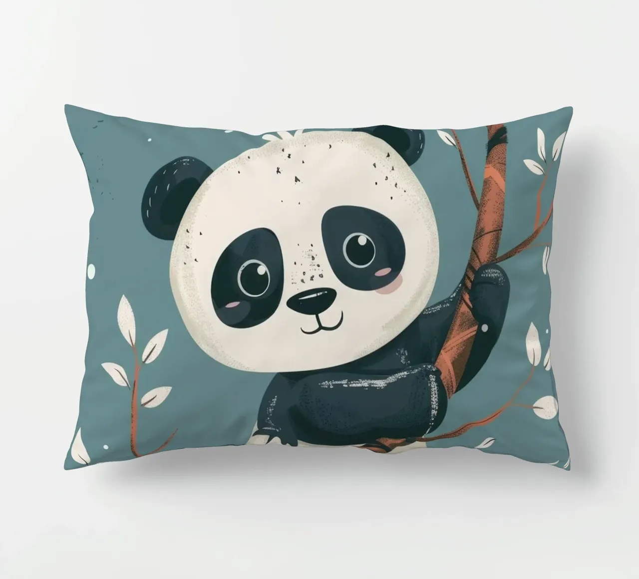 Cute panda sitting on a tree branch surrounded by leaves in decorative cushion by DesignDoodle