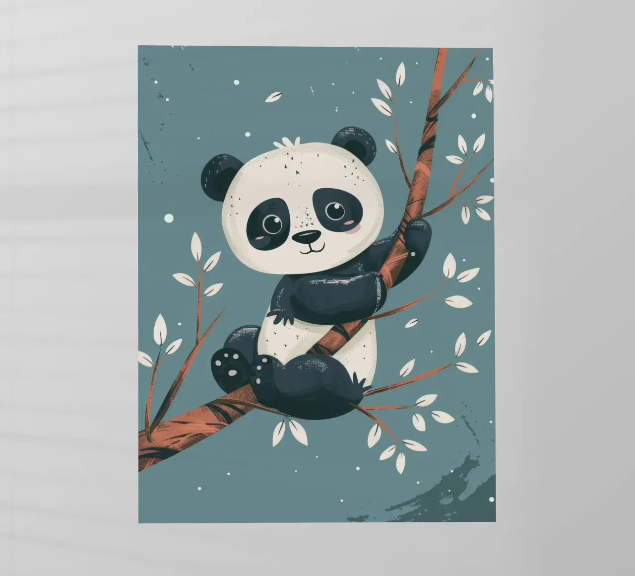 Carino il panda seduto su un ramo d'albero circondato da foglie in pellicola backlit da DesignDoodle